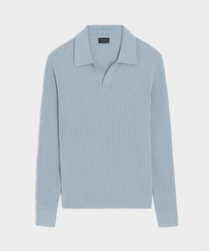 Todd Snyder Silk-Cashmere Ribbed Montauk Sweater Polo - Dusty Blue