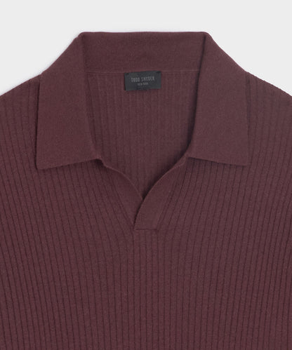 Todd Snyder Silk-Cashmere Ribbed Montauk Sweater Polo - Raisin