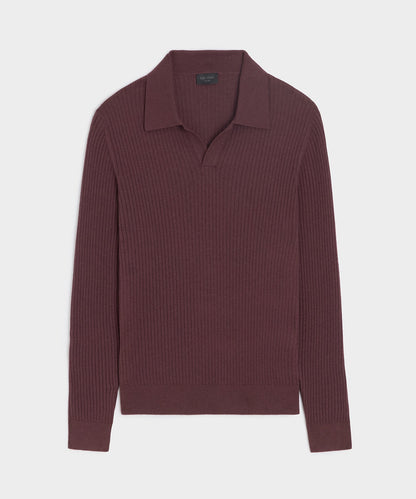 Todd Snyder Silk-Cashmere Ribbed Montauk Sweater Polo - Raisin