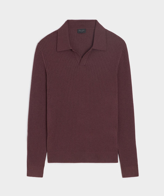 Todd Snyder Silk-Cashmere Ribbed Montauk Sweater Polo - Raisin