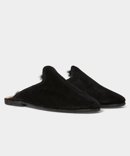Todd Snyder Sabah Baba Suede Shearling Slide - Black
