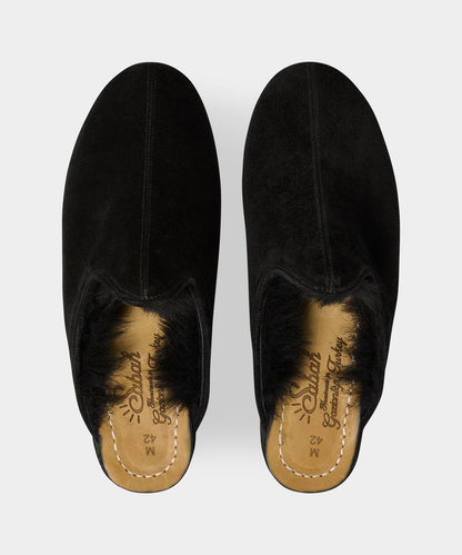Todd Snyder Sabah Baba Suede Shearling Slide - Black
