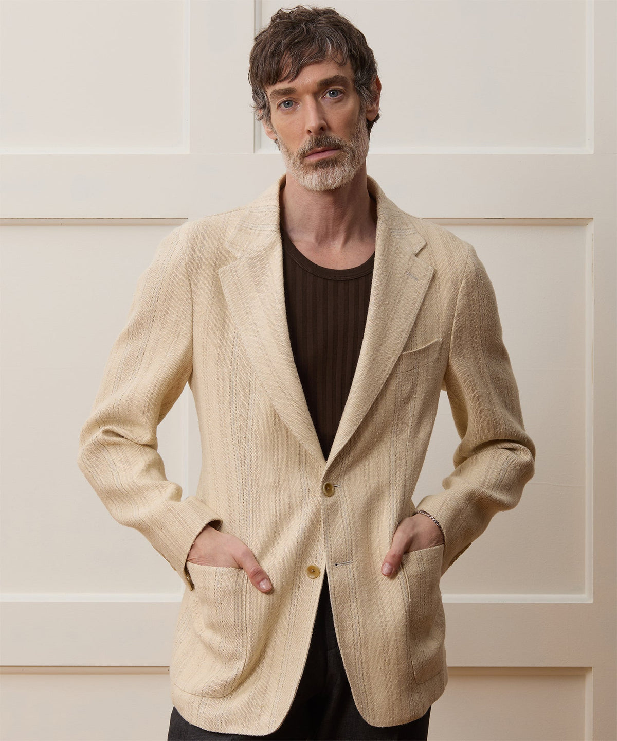 Todd Snyder Italian Linen Silk Double Stripe Sport Coat - Beige