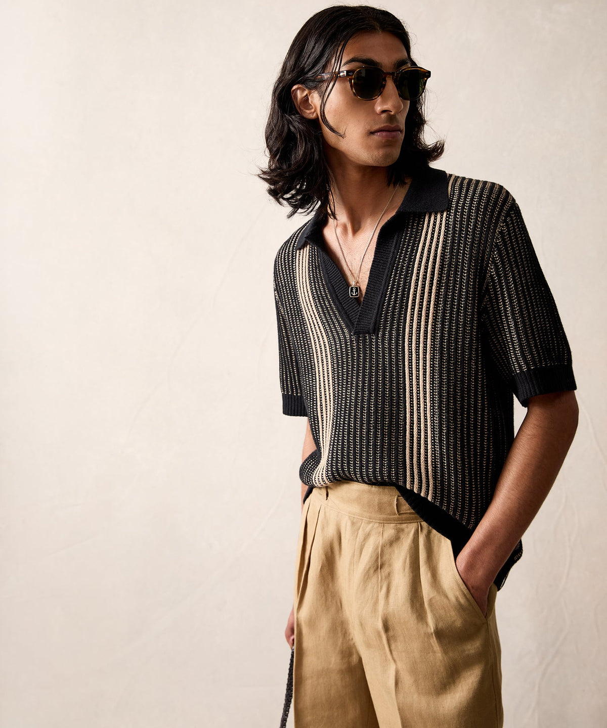 Todd Snyder Striped Short-Sleeve Polo - Black