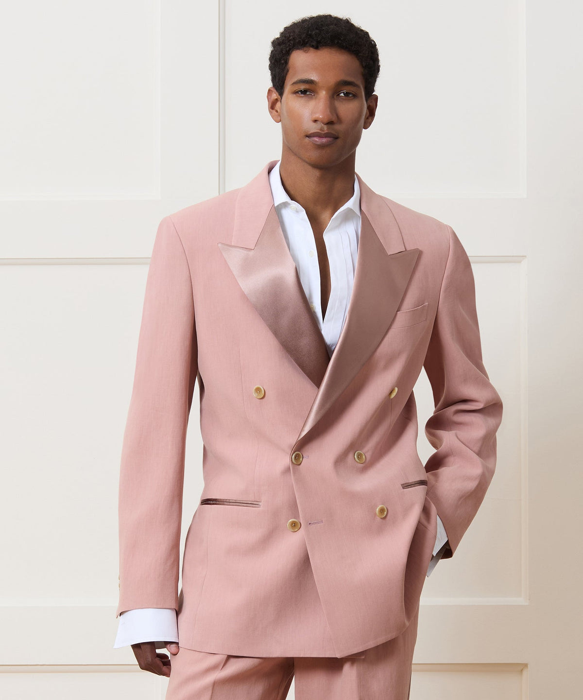 Todd Snyder Relaxed Italian Sueded Linen Double-Breasted Tuxedo Jacket - Dusty Rose