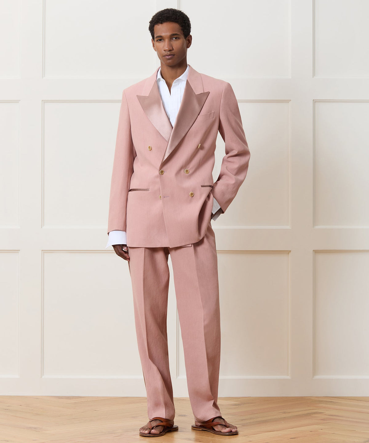 Todd Snyder Relaxed Italian Sueded Linen Double-Breasted Tuxedo Jacket - Dusty Rose
