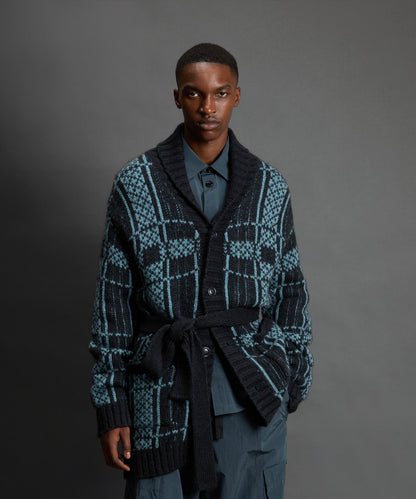 Todd Snyder Todd Snyder x Woolrich Belted Wool-Alpaca Cardigan - Stormy Sea