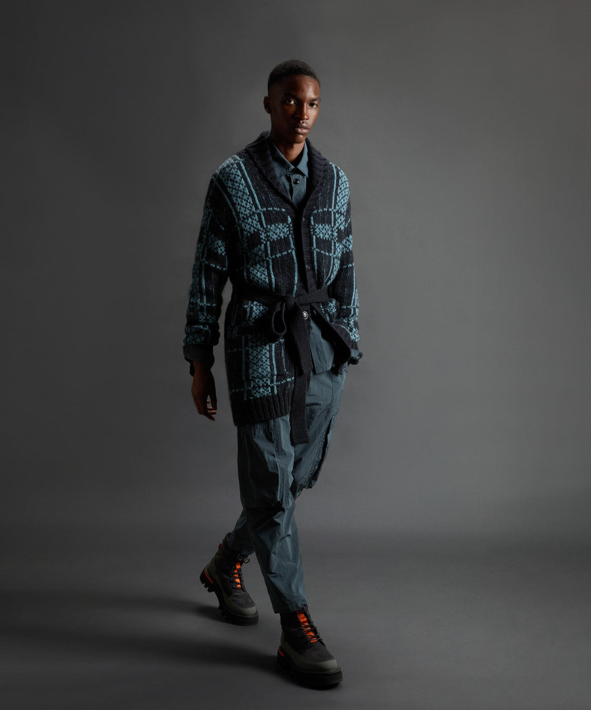 Todd Snyder Todd Snyder x Woolrich Belted Wool-Alpaca Cardigan - Stormy Sea