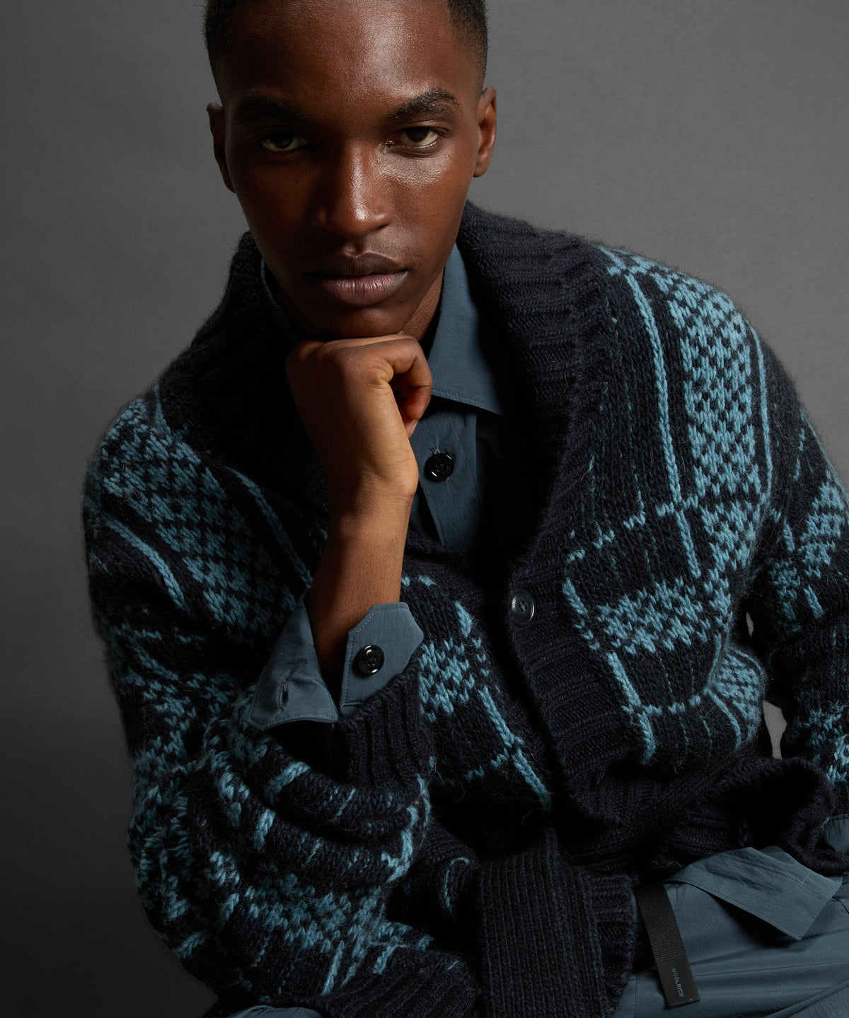 Todd Snyder Todd Snyder x Woolrich Belted Wool-Alpaca Cardigan - Stormy Sea