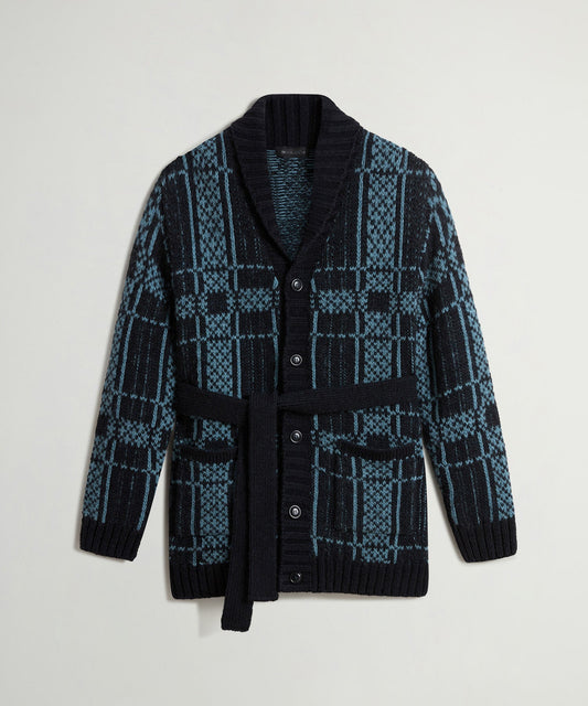 Todd Snyder Todd Snyder x Woolrich Belted Wool-Alpaca Cardigan - Stormy Sea