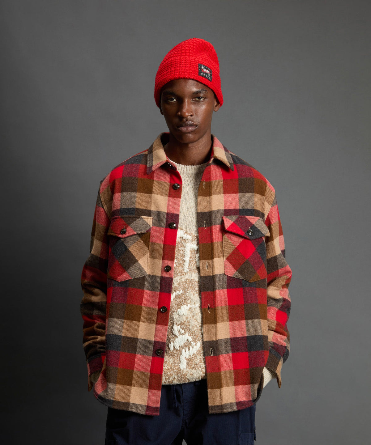 Todd Snyder Todd Snyder x Woolrich Cashmere Plaid Overshirt - Red Grey Check