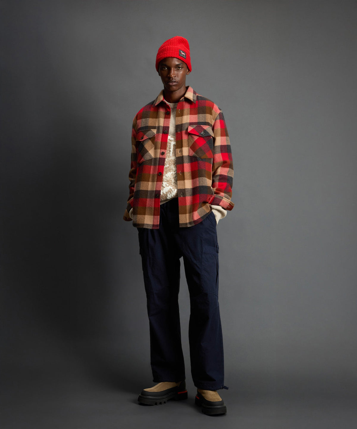 Todd Snyder Todd Snyder x Woolrich Cashmere Plaid Overshirt - Red Grey Check