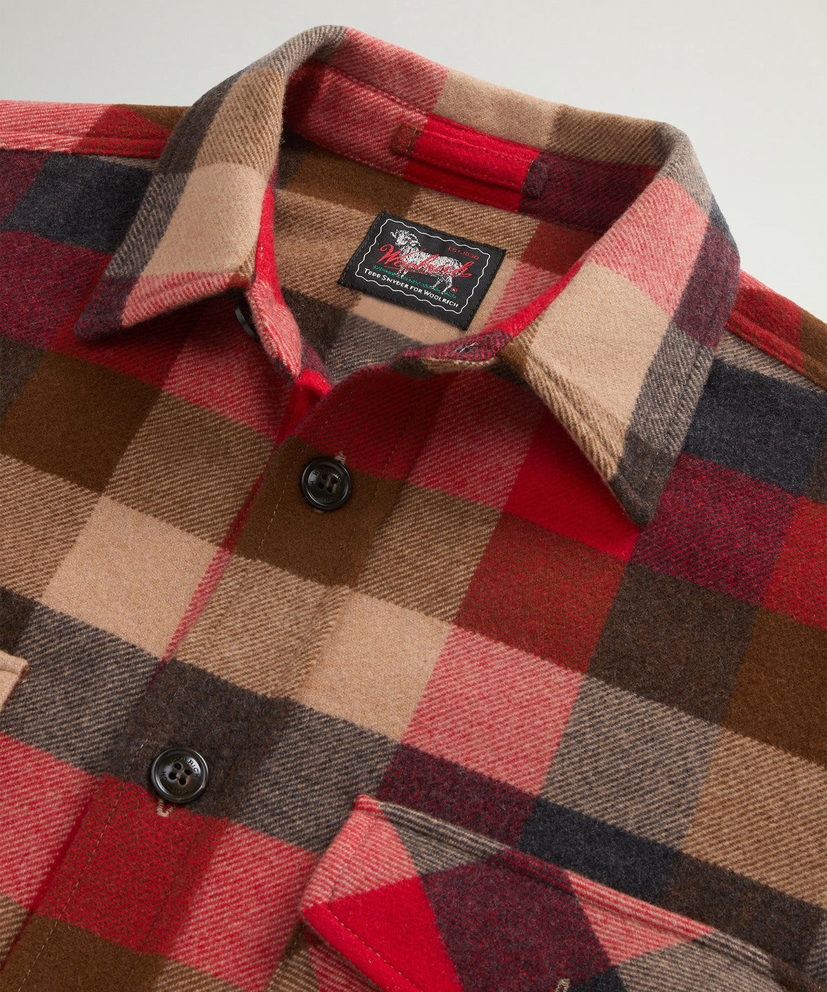 Todd Snyder Todd Snyder x Woolrich Cashmere Plaid Overshirt - Red Grey Check