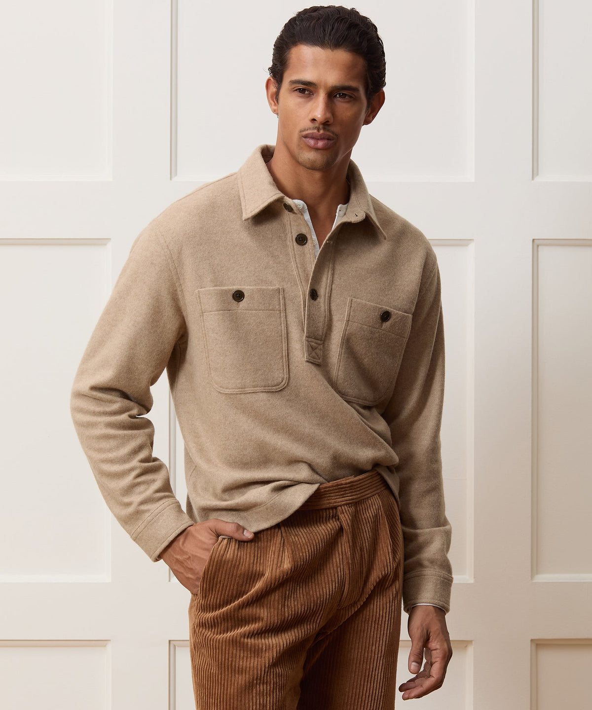 Todd Snyder Camel-Cashmere Field Polo - Camel