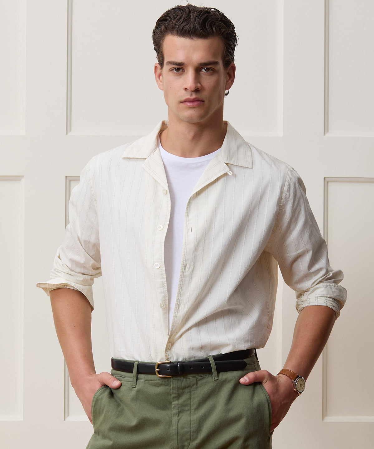 Todd Snyder Brushed Poplin Camp Collar Shirt - White