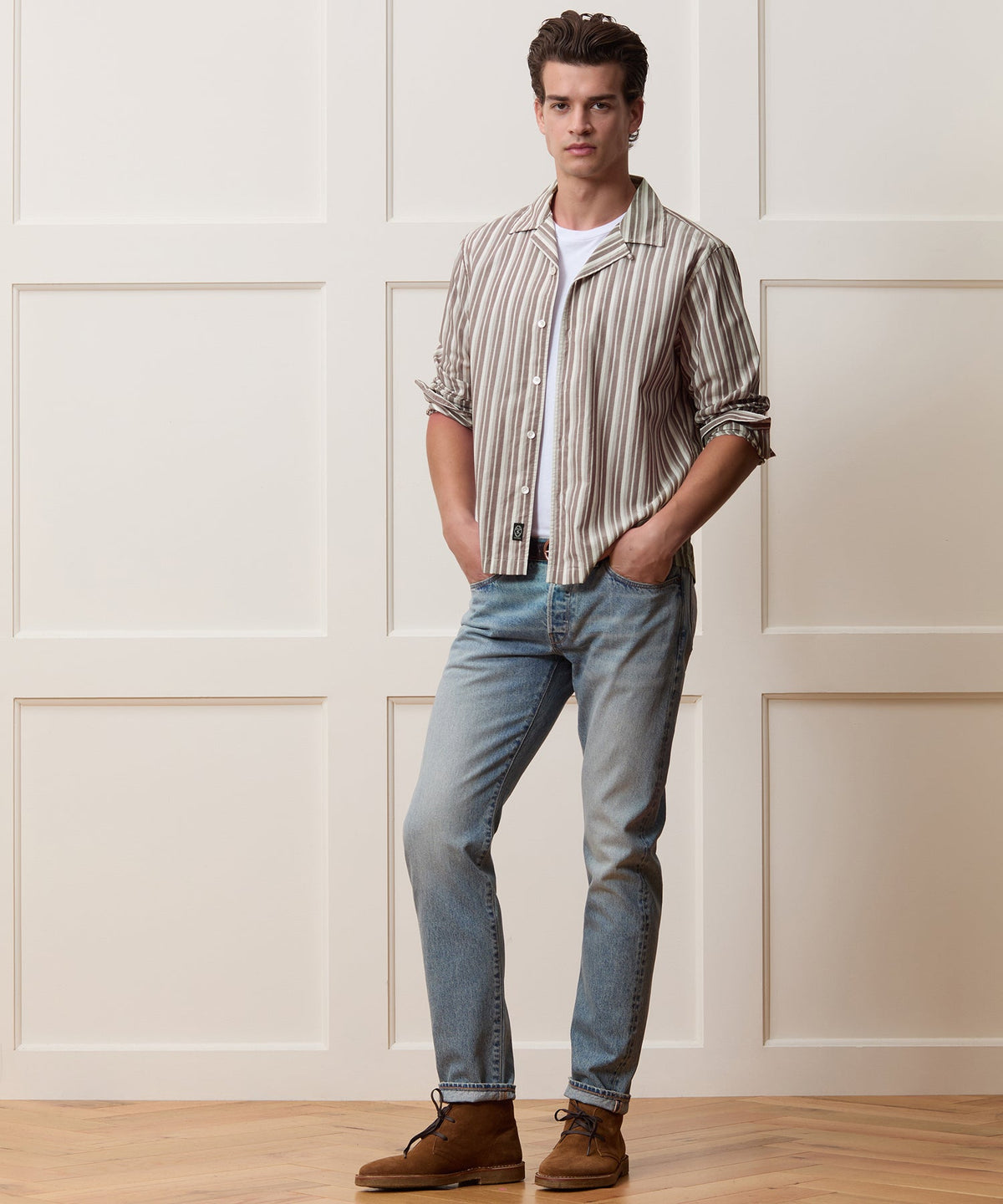 Todd Snyder Brushed Poplin Camp Collar Shirt - Brown