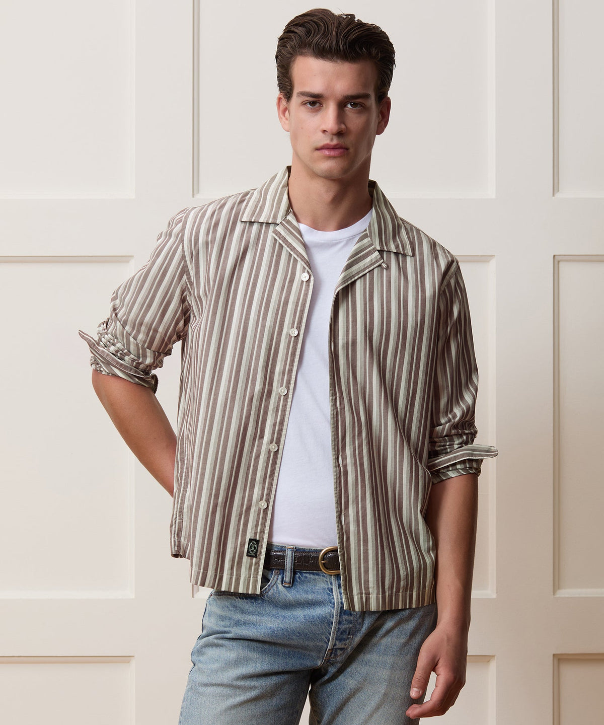 Todd Snyder Brushed Poplin Camp Collar Shirt - Brown