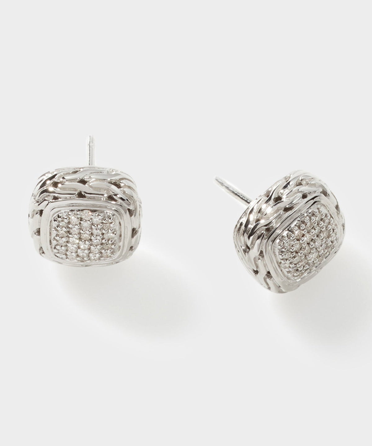 Todd Snyder John Hardy Sterling Silver Carved Chain Stud Earring with Diamonds - Silver