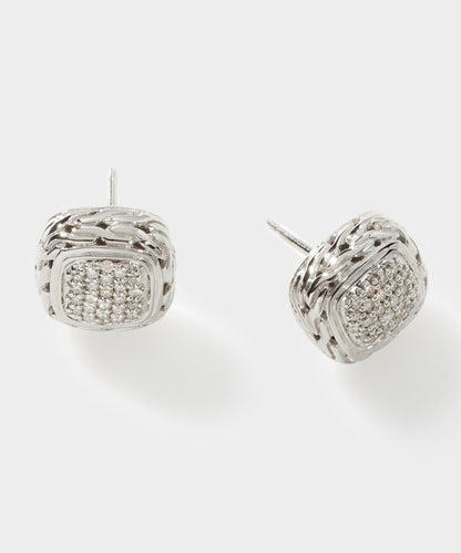 Todd Snyder John Hardy Sterling Silver Carved Chain Stud Earring with Diamonds - Silver