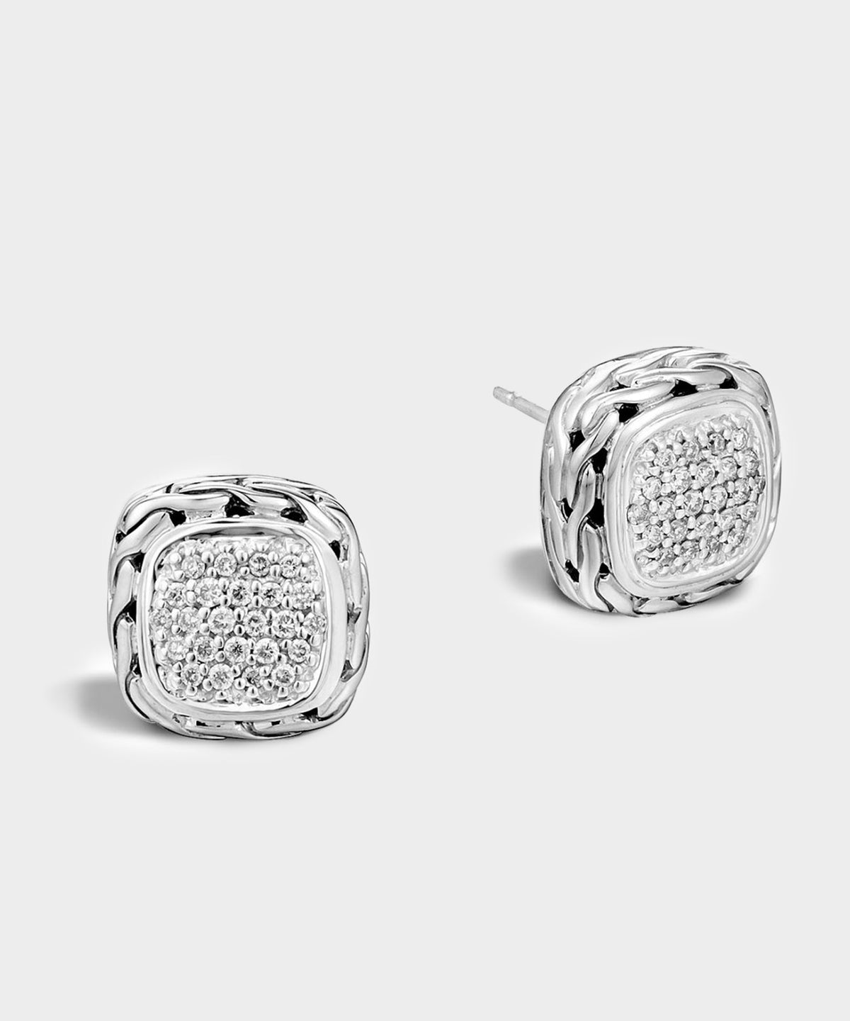 Todd Snyder John Hardy Sterling Silver Carved Chain Stud Earring with Diamonds - Silver
