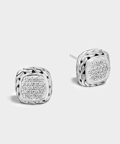 Todd Snyder John Hardy Sterling Silver Carved Chain Stud Earring with Diamonds - Silver