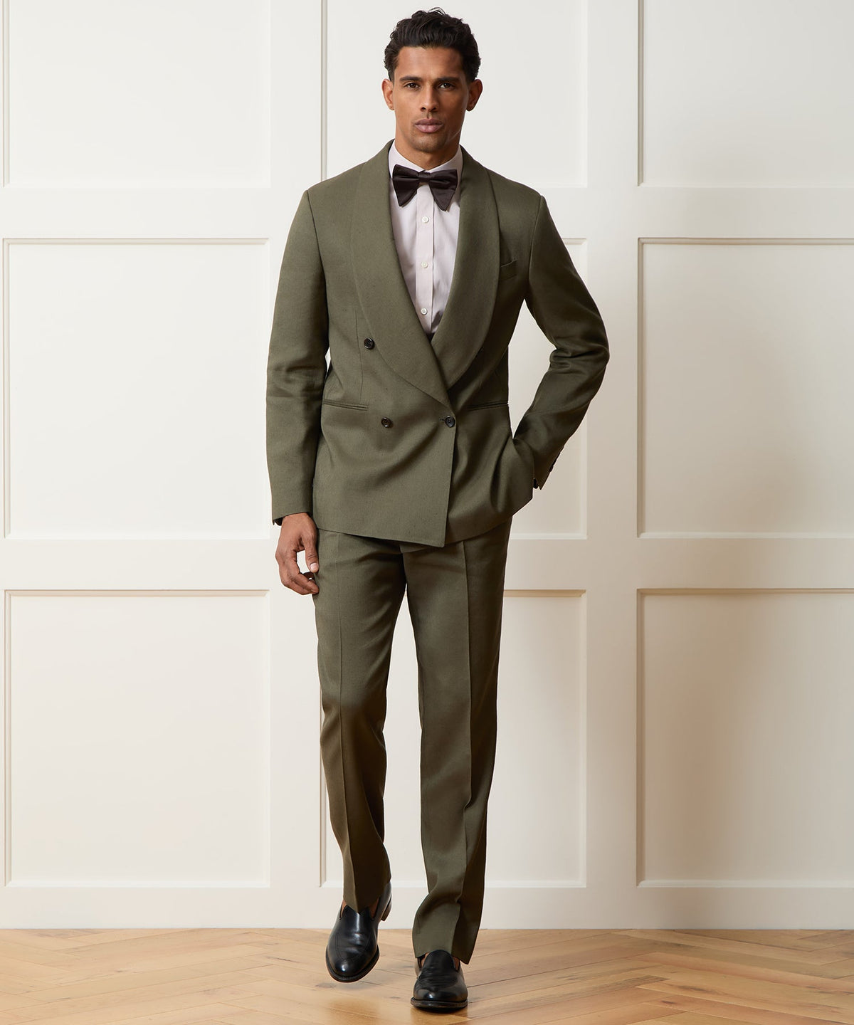 Todd Snyder Italian Linen Mohair Double-Breasted Shawl Collar Jacket - Olive