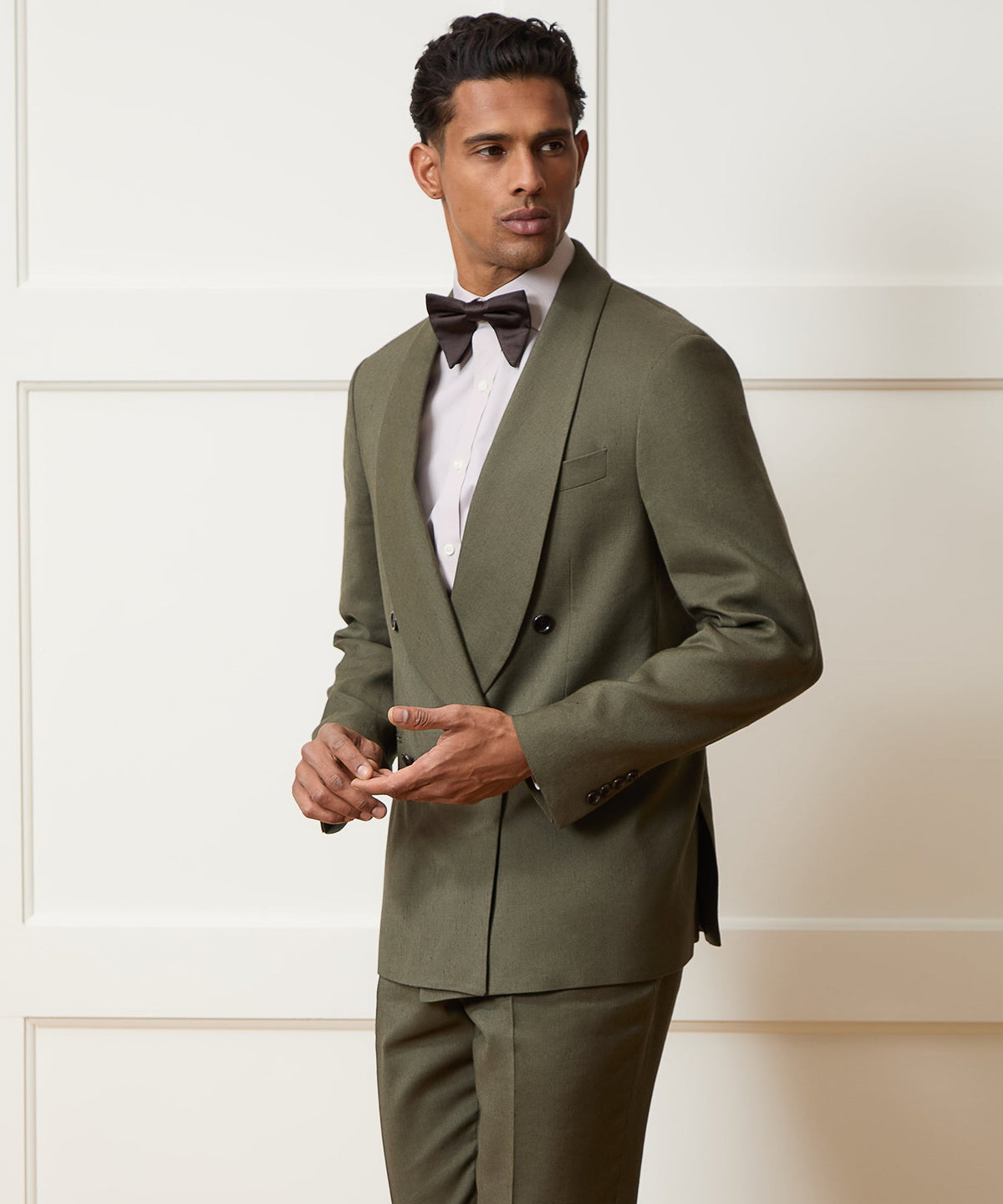 Todd Snyder Italian Linen Mohair Double-Breasted Shawl Collar Jacket - Olive