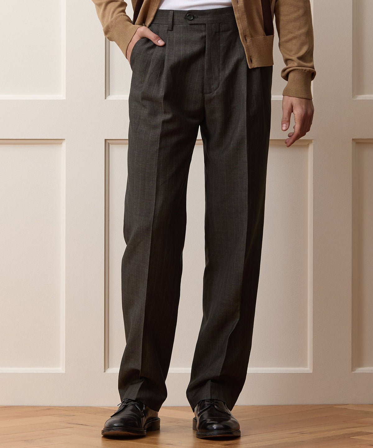 Todd Snyder Italian Wool-Linen Pinstripe Wythe Trouser - Brown