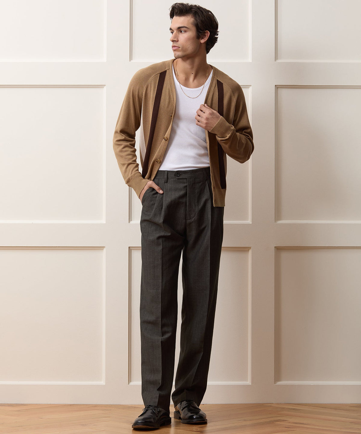 Todd Snyder Italian Wool-Linen Pinstripe Wythe Trouser - Brown