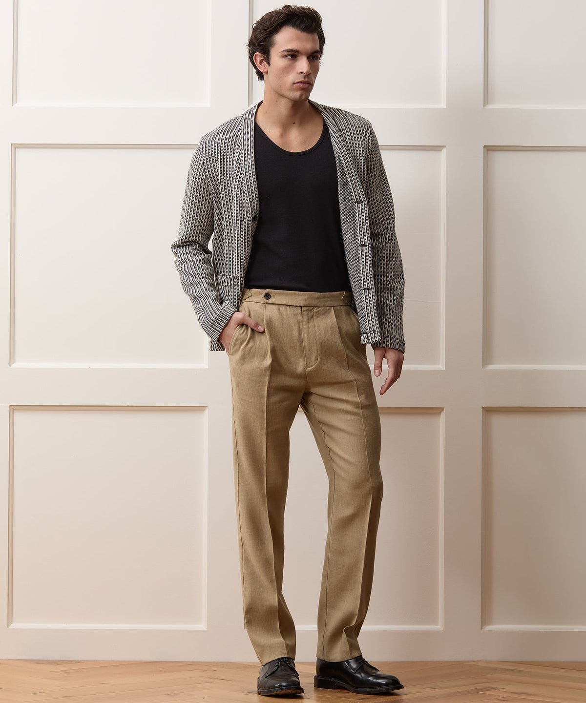Todd Snyder Italian Linen Side Tab Trouser - Khaki