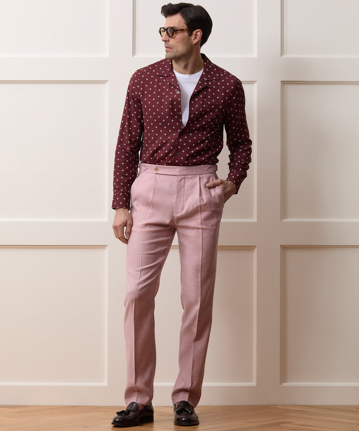 Todd Snyder Italian Linen Side Tab Trouser - Pink