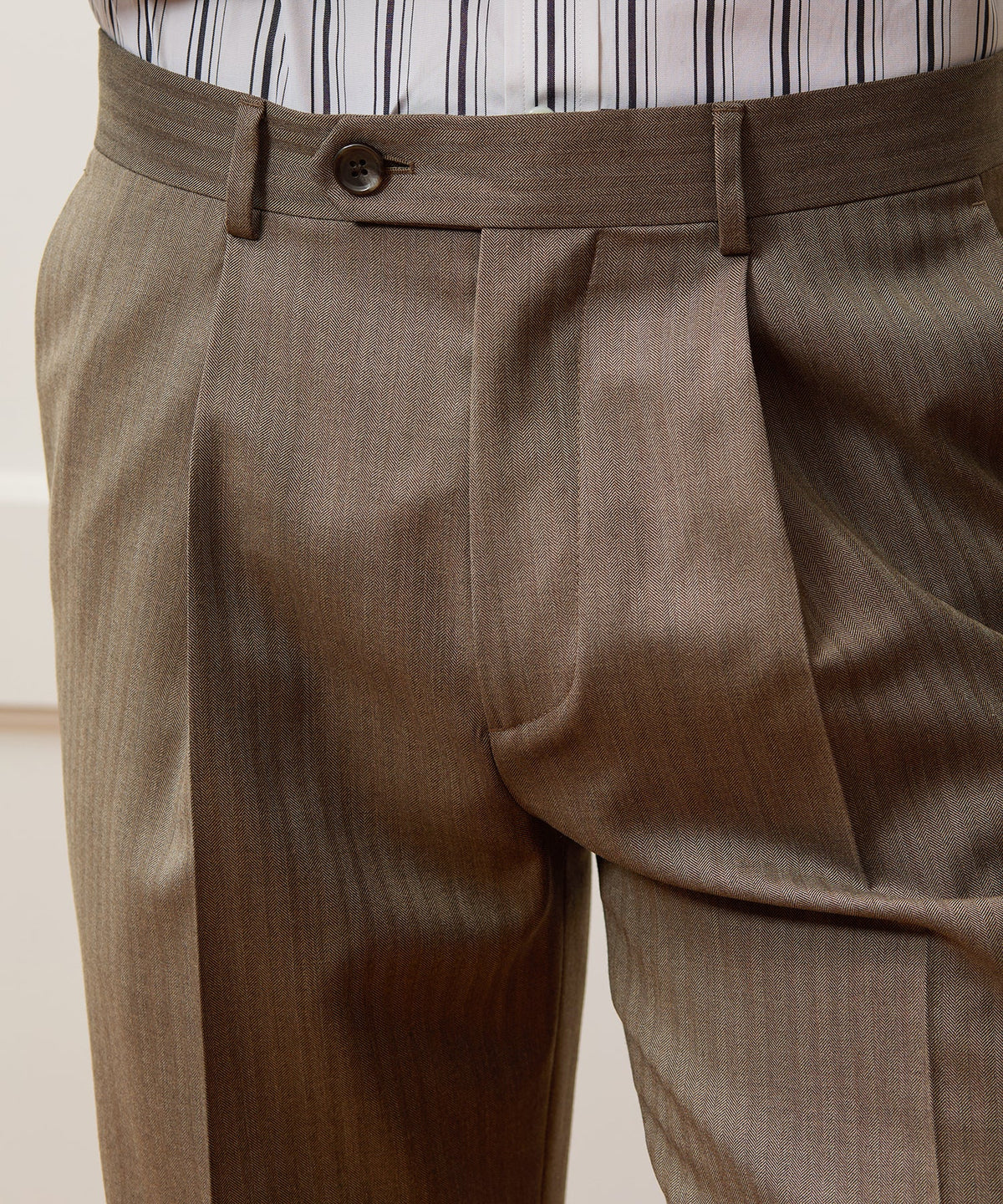 Todd Snyder Italian Wool Herringbone Madison Trouser - Light Brown