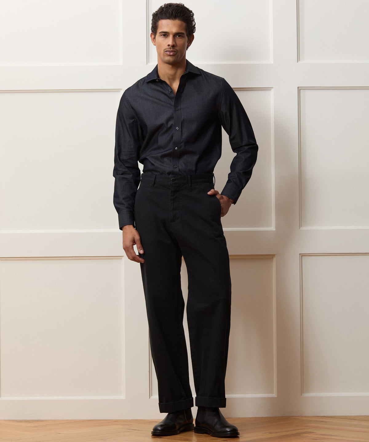 Todd Snyder Chambray Spread Collar Dress Shirt - Dark Indigo