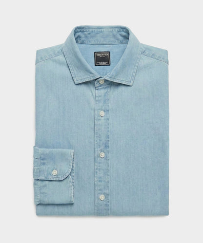 Todd Snyder Chambray Spread Collar Dress Shirt - Light Indigo