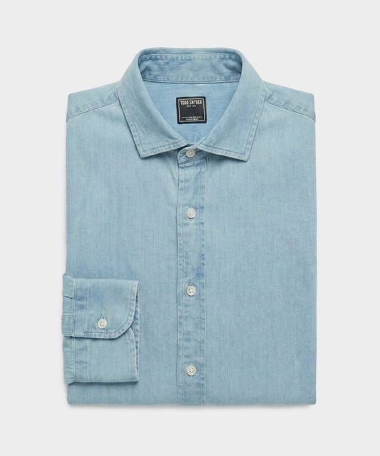 Todd Snyder Chambray Spread Collar Dress Shirt - Light Indigo
