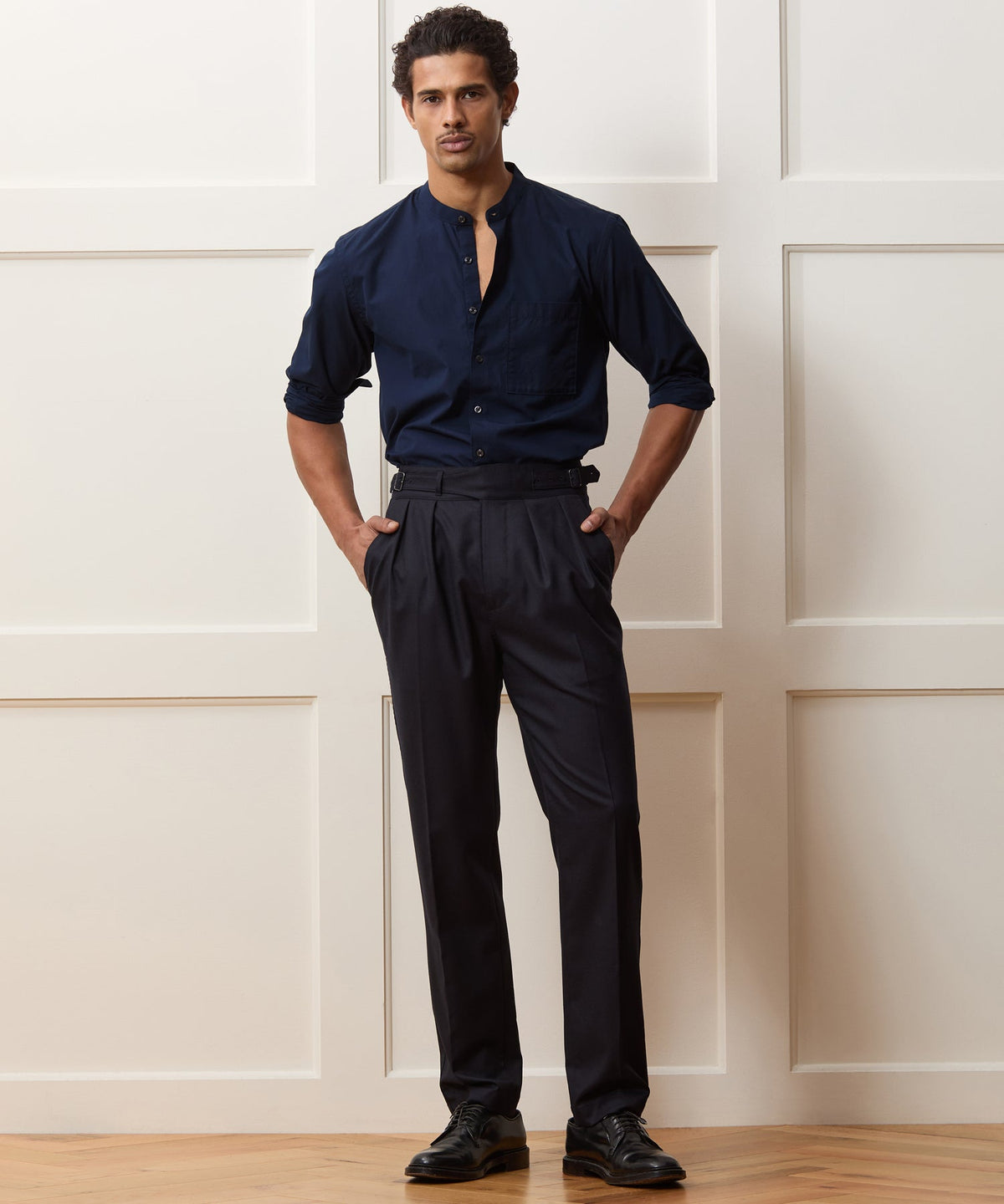 Todd Snyder Poplin Band Collar Shirt - Navy