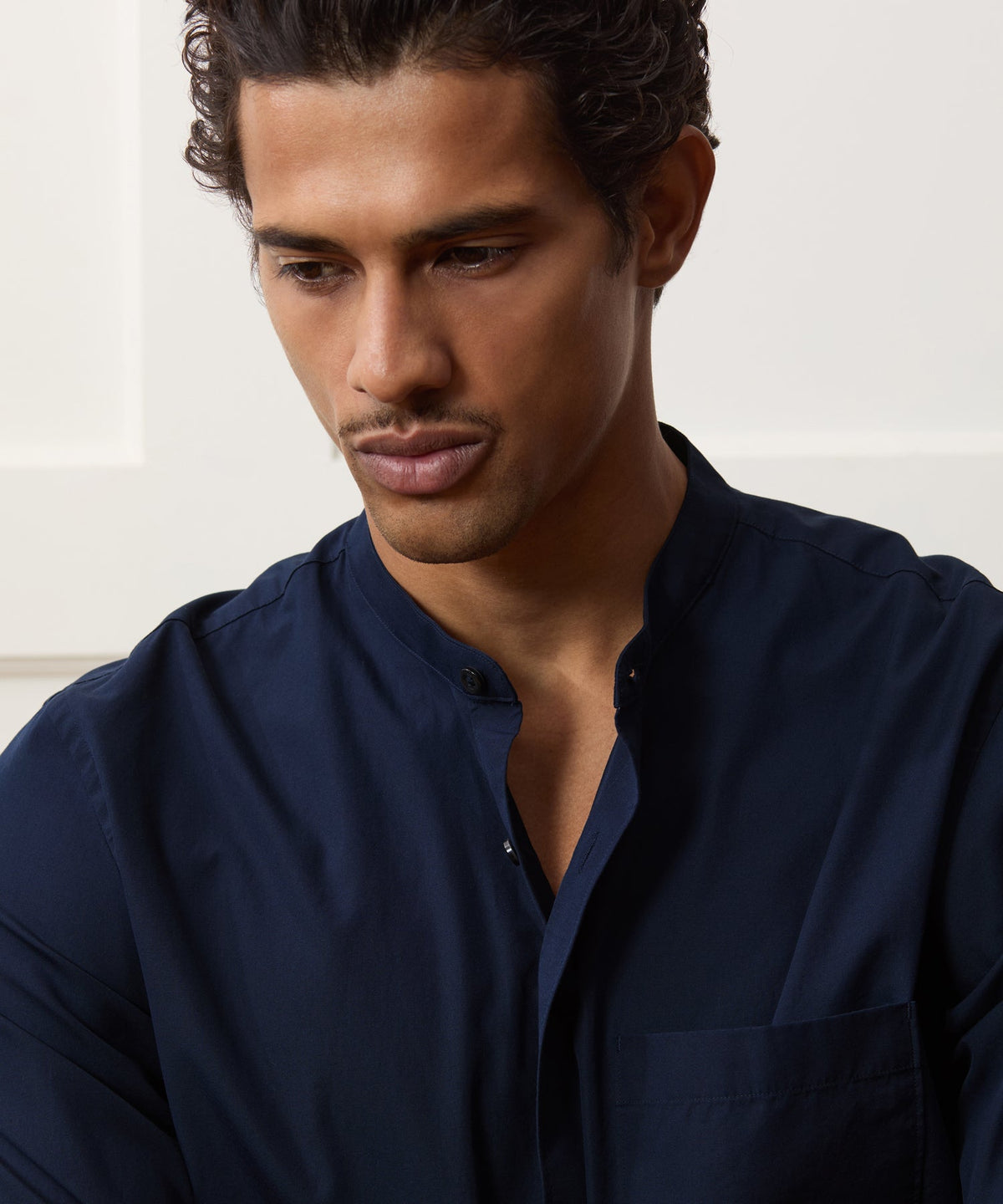 Todd Snyder Poplin Band Collar Shirt - Navy