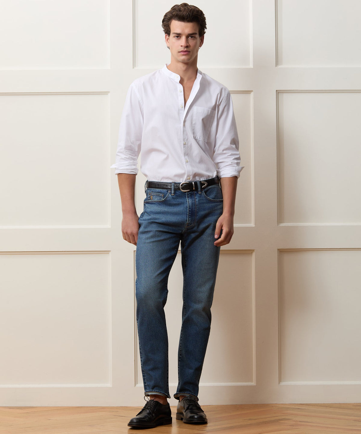 Todd Snyder Poplin Band Collar Shirt - White