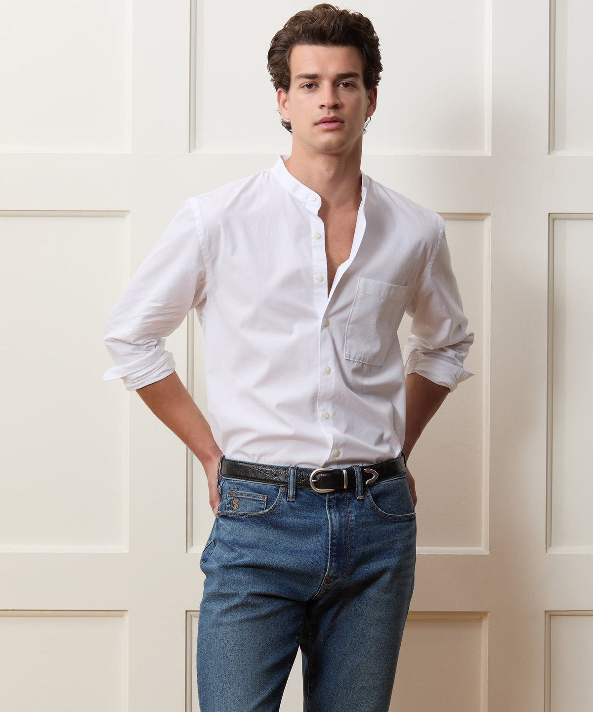 Todd Snyder Poplin Band Collar Shirt - White