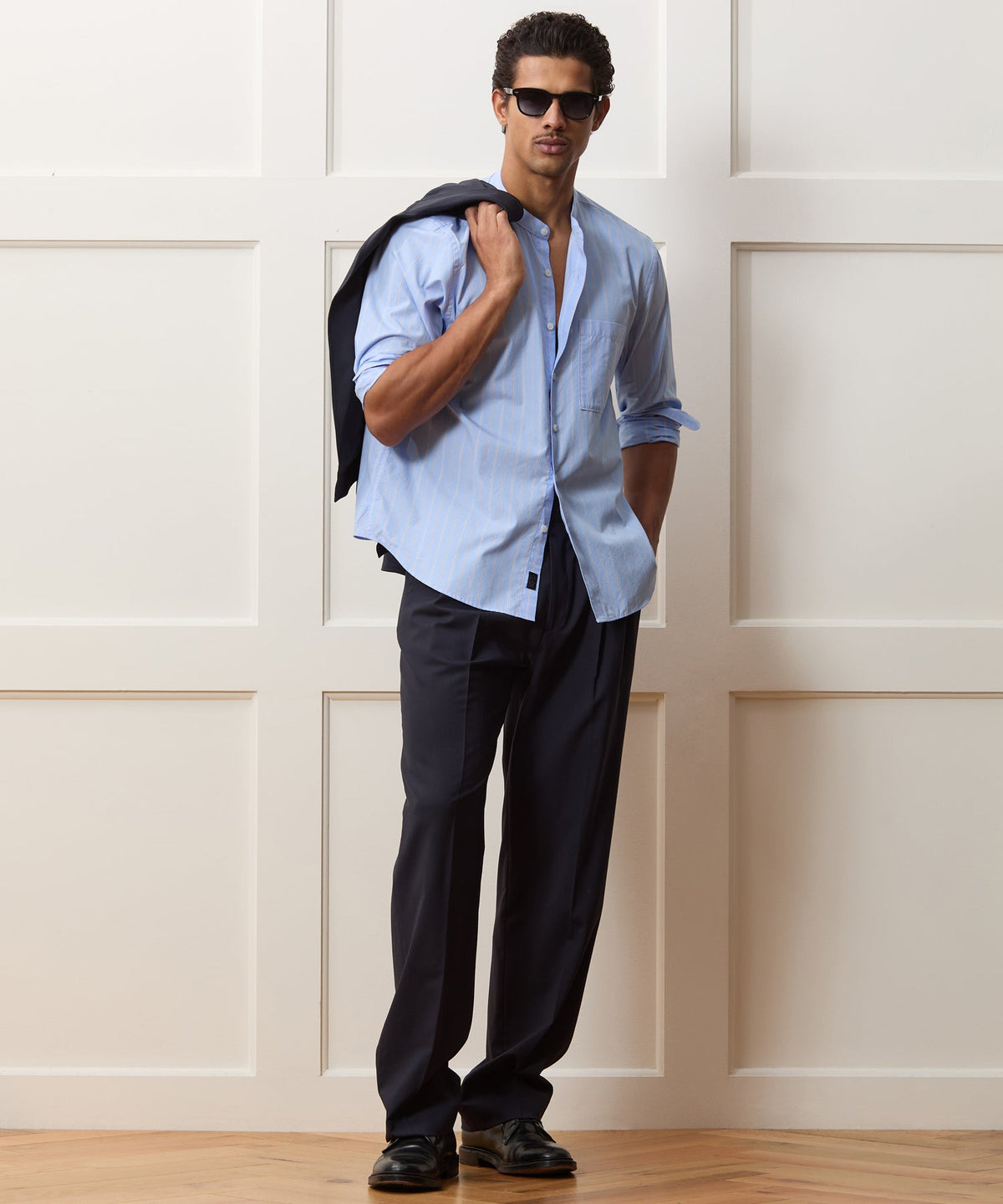 Todd Snyder Poplin Band Collar Shirt - Blue