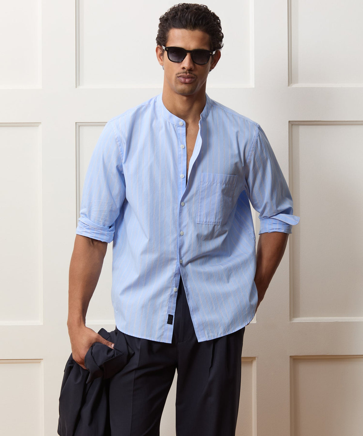 Todd Snyder Poplin Band Collar Shirt - Blue