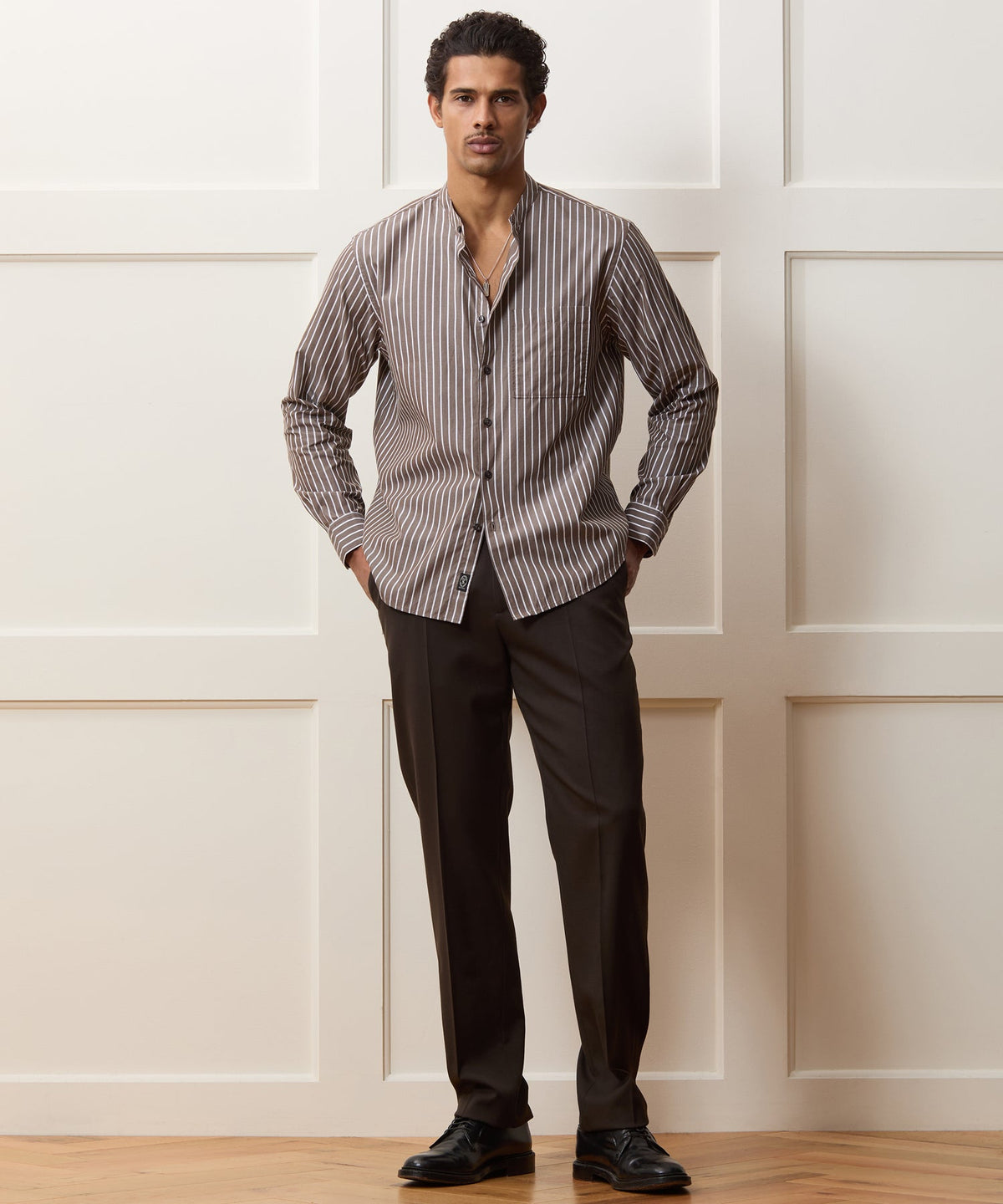 Todd Snyder Poplin Band Collar Shirt - Brown