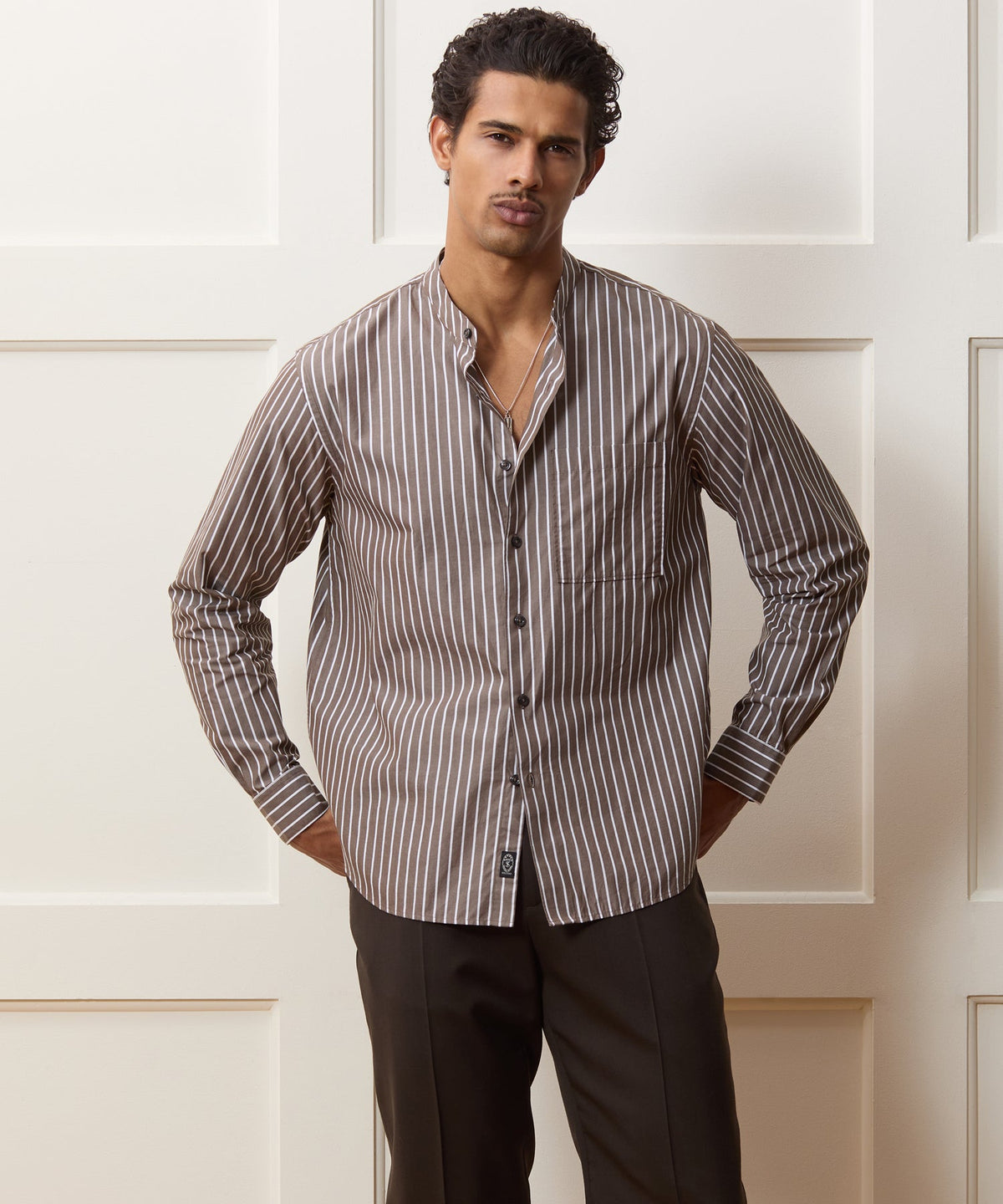 Todd Snyder Poplin Band Collar Shirt - Brown