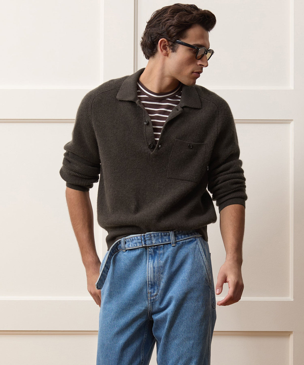 Todd Snyder Made in Italy Cashmere Sweater Polo - Dark Mocha