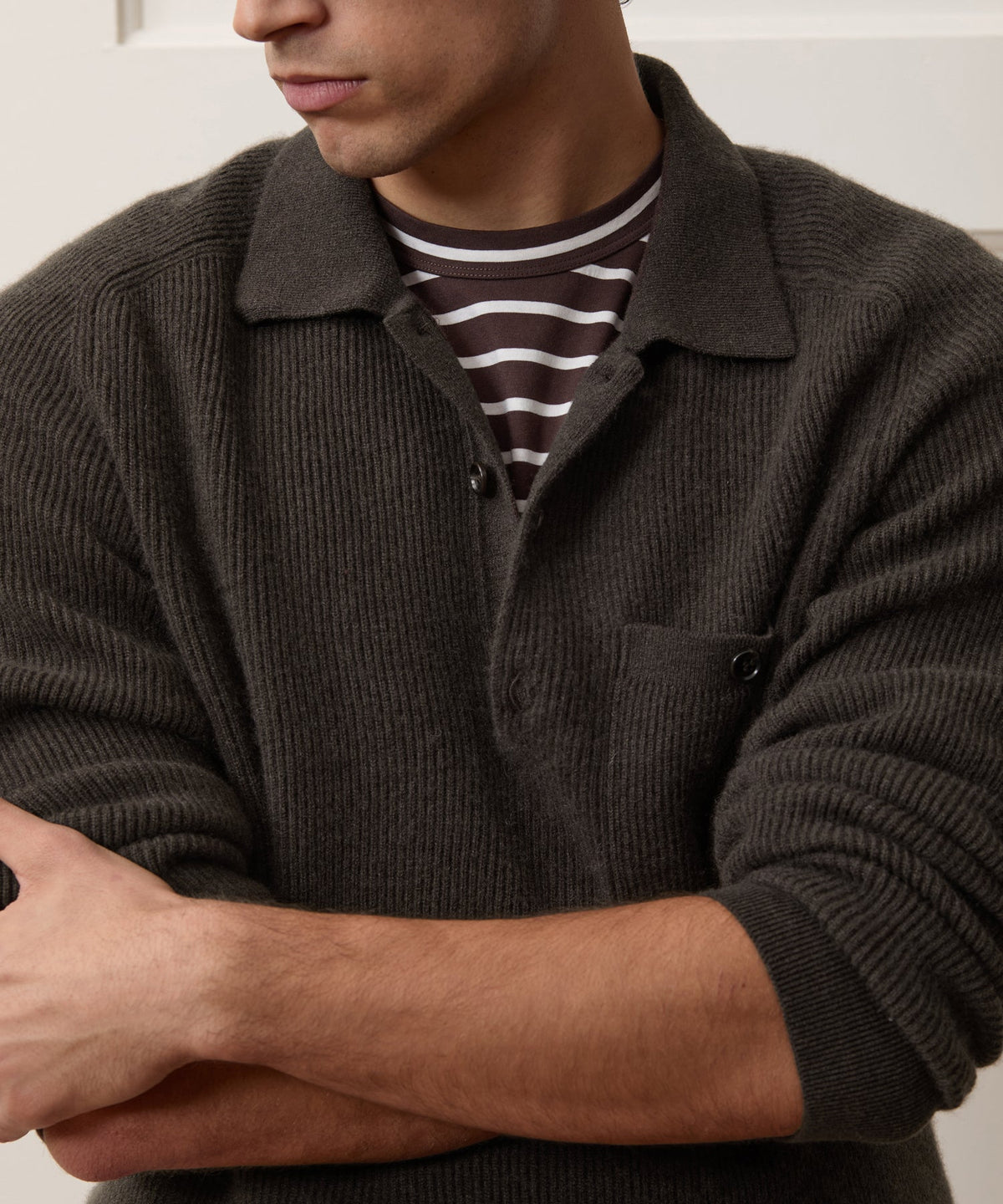 Todd Snyder Made in Italy Cashmere Sweater Polo - Dark Mocha