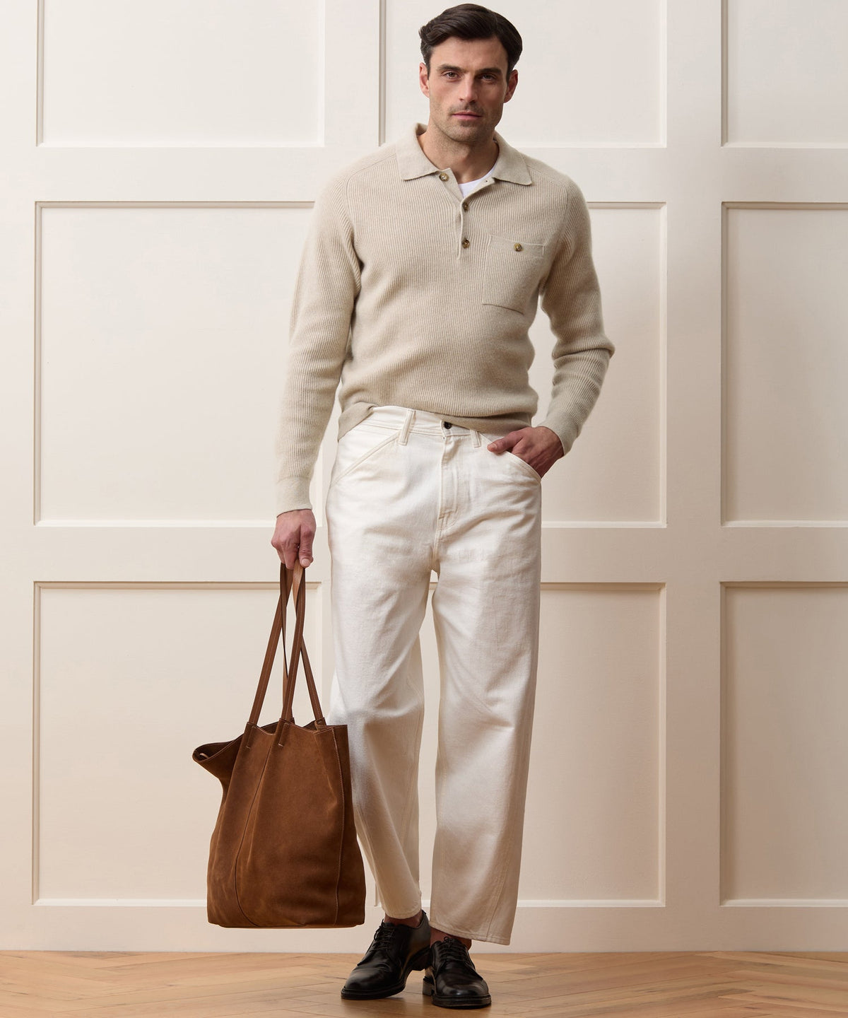 Todd Snyder Made in Italy Cashmere Sweater Polo - Oatmeal