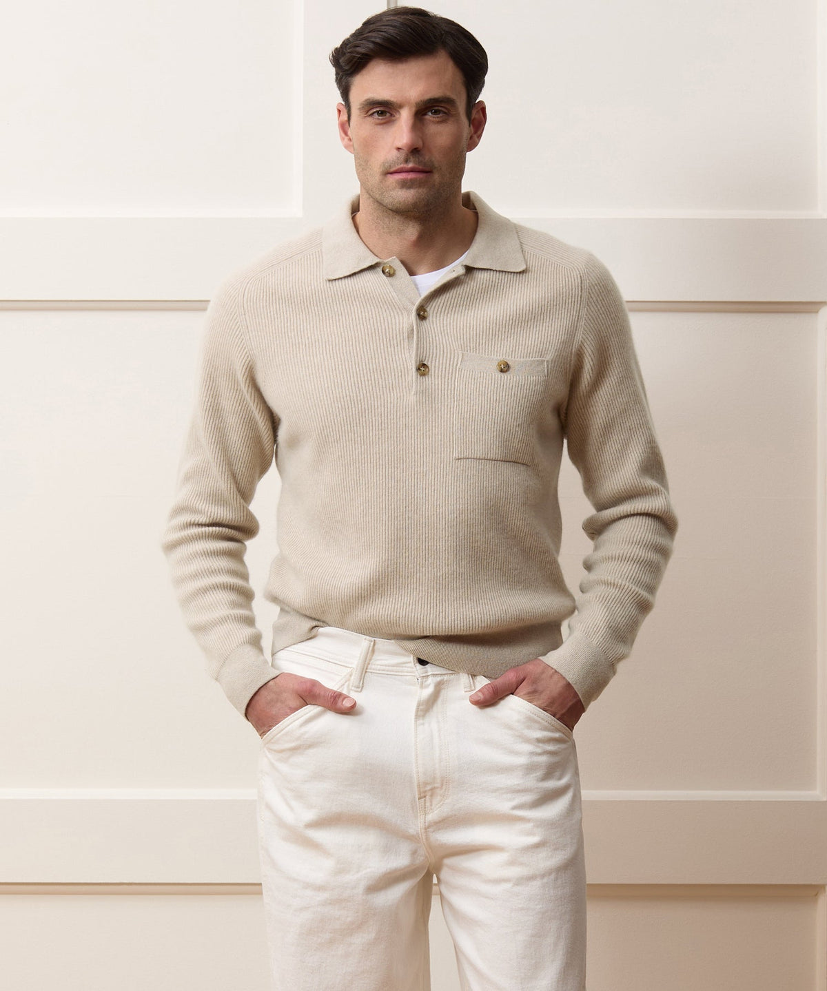 Todd Snyder Made in Italy Cashmere Sweater Polo - Oatmeal