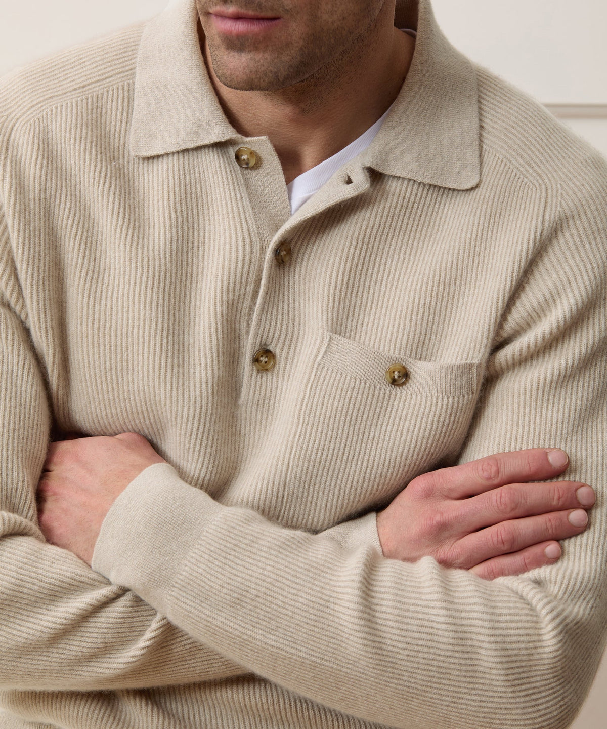 Todd Snyder Made in Italy Cashmere Sweater Polo - Oatmeal