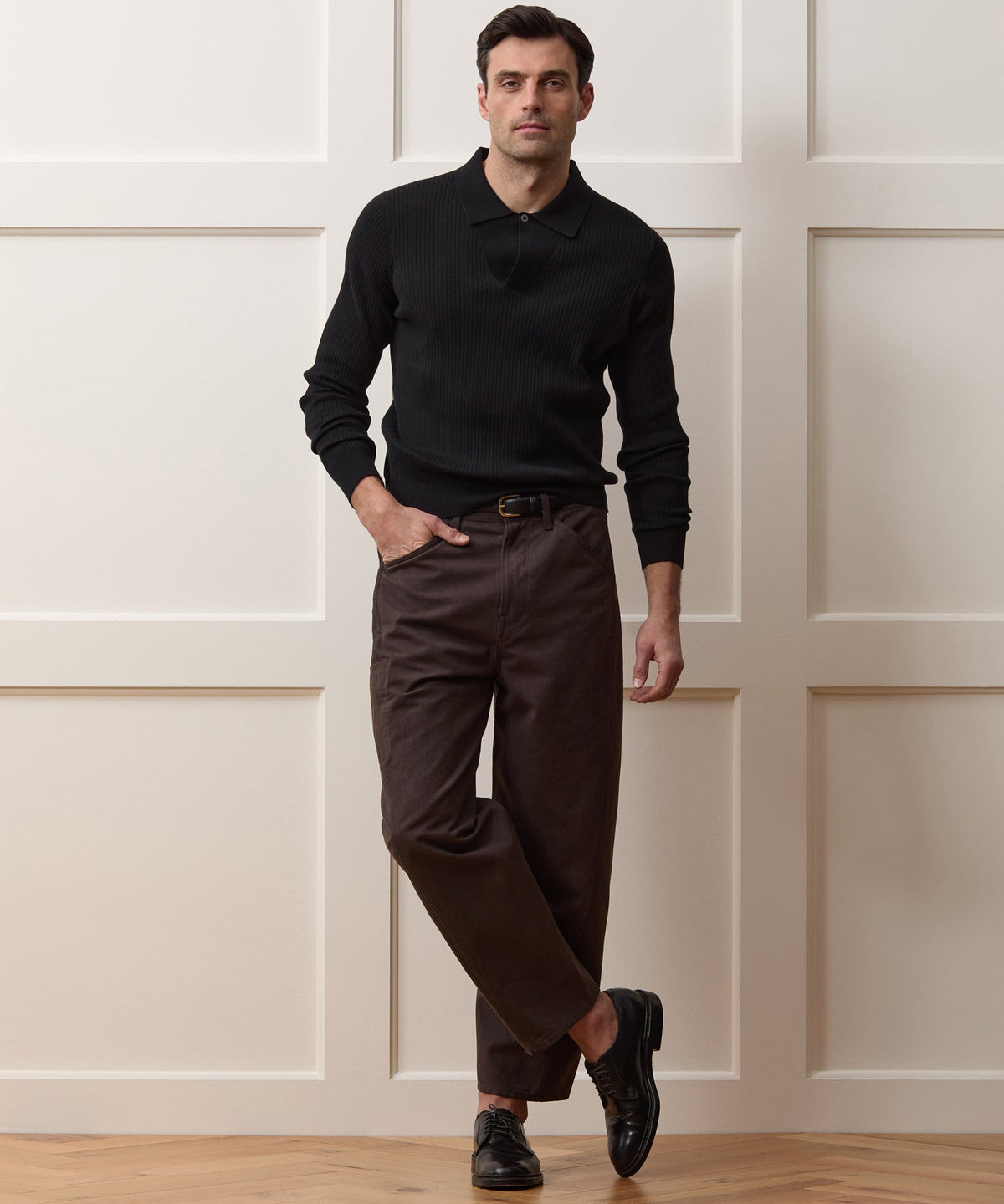 Todd Snyder Ribbed Cotton-Cashmere Sweater Polo - Black