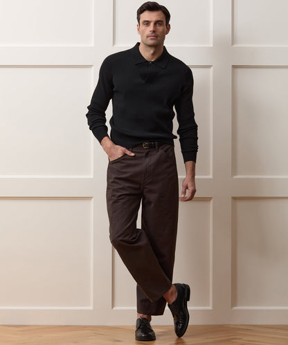 Todd Snyder Ribbed Cotton-Cashmere Sweater Polo - Black